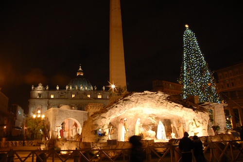 Bajor fenyőfa, nápolyi betlehemek Rómában