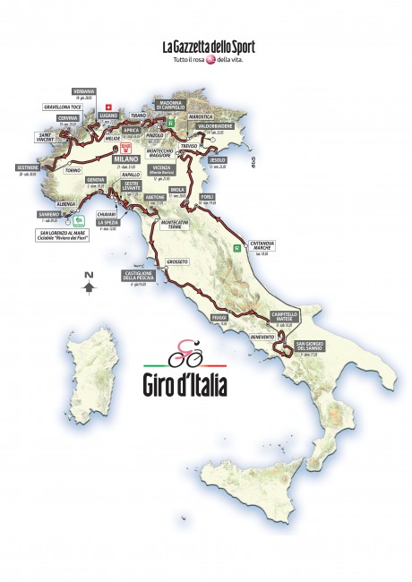 A Giro d'Italia 2015 térképe